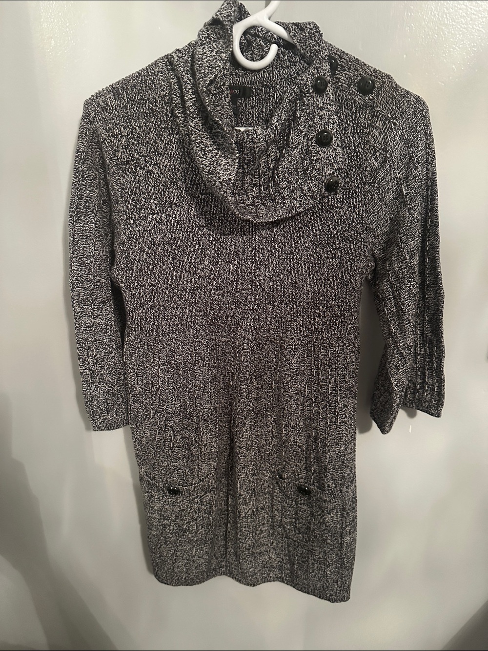 Style & Co. Black and White Marled Cowl Neck Sweater